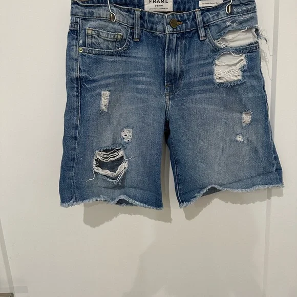 Frame Le Grand Garçon Denim Blue Distressed Jean Shorts - Picture 4 of 4